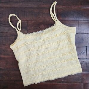 Heart & Hips Butter Yellow Lace Trimmed Ruffle Sleeveless Cropped Cami Top Med